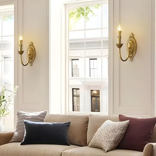 Aplique de Pared Doble de latón Antiguo - Lámpara Vintage de 2 Luces para Sala de Estar, Dormitorio, baño, Escalera, Entrada.