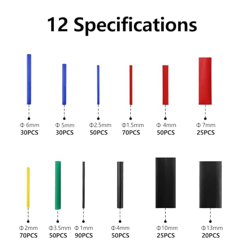 Image of 560Pcs Heat Shrink Tubing 2:1 Kit | Electrical Wire Cable Repair Insulation Sleeving Wrap Assortment Box for DIY Electronics Automotive | 12 Sizes 5 Colors (Black,Red,Blue,Yellow,Green)