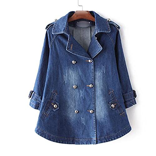 SDFGH Primavera Jeans Chaqueta Mujer Poncho Vintage Chaquetas de mezclilla Abrigo de manga larga Mujer Chaqueta de bolsillo (Color : Dark blue, Size : M)