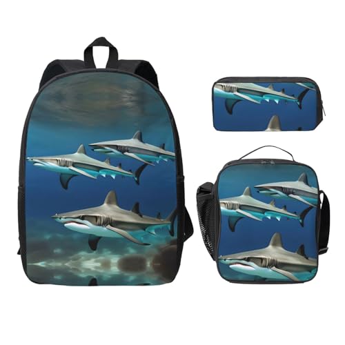Sac à dos requin marteau pour le collège avec kit repas noir