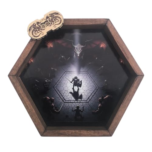 Générique Hexagonale Würfelbahn aus Holz – mit graviertem Lebenszähler – Wurfbrett für Rollenspiele und Gesellschaftsspiele (nur gegen alle)