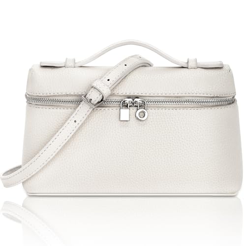 Larcenciel Elegant Small Leather Crossbody Purse for Women, Trendy Cream White Shoulder Bags with Zipper Closure & Adjustable Strap, Cute Top-Handle ladies Handbags for Everyday Work Wedding Going Out