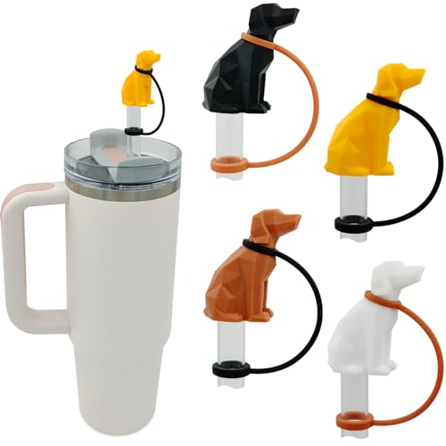 HOMDSG Dog Straw Cover Cap Compatible with Stanley Cup 30 40 oz, 4 Pack Cute Silicone Straw Topper, Funny Christmas Gift, Accessories for Stanley Cup Tumbler