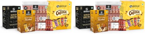 Image of Bevzilla Coffee Combo Pack | Gold Brew, Hazelnut & Classic 0.9g Sachets with 20 Assorted | Instant Single Serve Coffee Variety Box (Pack of 2)