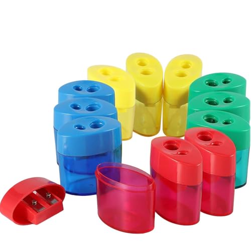 12 Pcs Manual Pencil Sharpener Bulk Handheld Pencil Sharpeners with Double Holes Multicolor Pencil Sharpener for Home Office Back to School Supply (12)