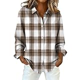 Blusa a Cuadros Mujer Casual Manga Larga Otoño Invierno Camiseta Cálida Botón Túnica T Shirt Cuello en V Chic Y Elegante Ligera Camisas Talla Grande Top Clásico S-XXL, blanco, XL