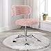 Wahson Chaise de bureau Chaise pivotante sans accoudoirs Chaise réglable en hauteur Chaise en fausse fourrure pour chambre à coucher, salle d'étude, coiffeuse (Rose)