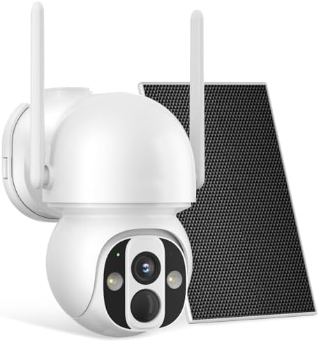Solar Security Camera Outdoor Wireless WiFi Pro, 4MP Color Night Vision, AI/PIR Motion Detection, 360 PT, 2-Way Audio, IP66, 2.4/5GHz, SD/Cloud Storage, Compatible with Alexa, Mobile App & HomeBase