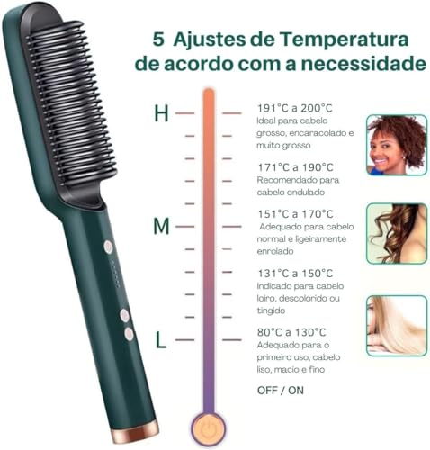 Escova Alisadora 3 em 1 Profissional - Alisa, Seca & Hidrata + Bivolt com Tecnologia Ionica, Tempera