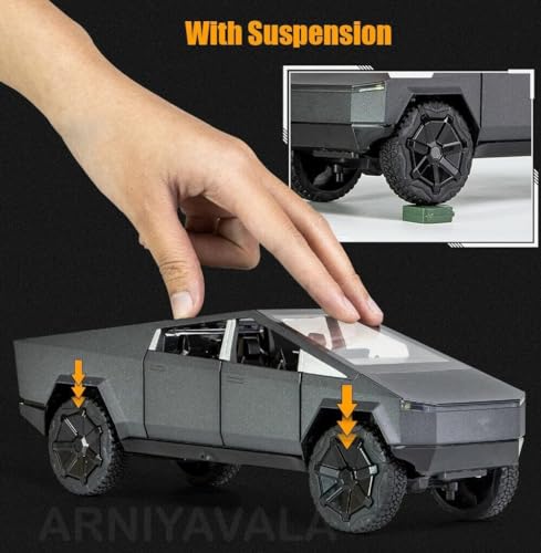 Image of 1:24 Scale Big Tesla Cybertruck Model Diecast Metal Pullback Toy Car With Openable Doors & Light, Music Boys Car For Kids Best Toys Gifts Toys For Kids (Balck), Multicolor