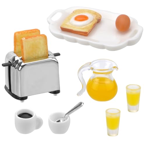 VOSSOT Ensemble de 14 pièces de scène Miniature de Petit déjeuner pour Maison de poupée, Accessoires de Cuisine, Mini décoration de gâteau en résine...