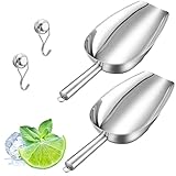 HUANR Eiswürfel Schaufel, 2 Stück Schaufel für Katzenfutter, 9 Zoll Mehlschaufel Edelstahl, Futterschaufel Mit 2 Magnetischen Haken, Geeignet für Familienküchen, Bars, Restaurants, Tiergeschäfte