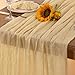 DeZerlor Champagne Gold Cheesecloth Table Runner 10 Pack Spring Easter Table Runners Boho Gauze 120 Inches Champagne Cheese Cloth Table Decor for Wedding Bridal Baby Shower Parties