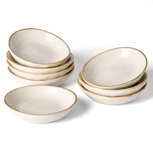 famiware Ceramic Soy Sauce Dish, 2.1oz Dipping Bowl Set of 8, Vanilla White