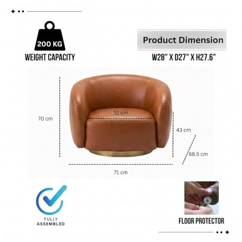 Image of Kingsman Furnitures Brok Swivel Luxury Accent Arm Chair 360 Degree Rotatable Sofa for Home | Bedroom, Living & Drawing Room | Ultra Soft and Comfortable for Lounge (Caramel, Non-Swivel)
