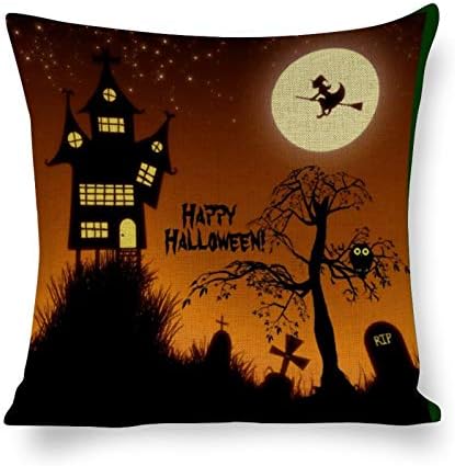 Lhgs5sv Creepy Haunted House Halloween Throw Pillow Covers Cotton Linen Pillowcase Cushion Cover Home Office Decor Square 18" X 18" Inch.