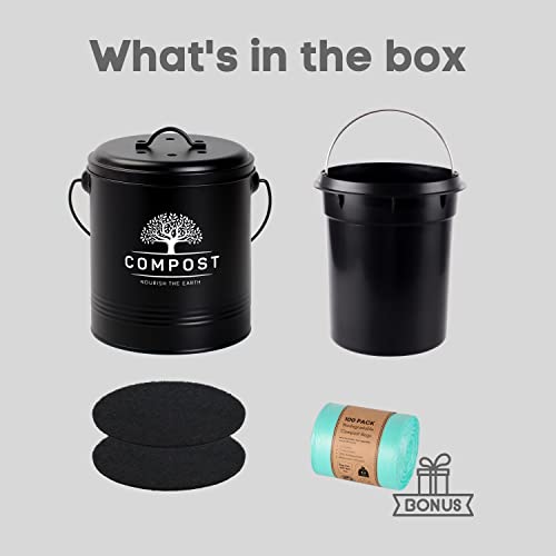 PERFNIQUE Caixa de Compostagem de Cozinha, Caixa de Compostagem de Bancada de 1,3 Galões com Tampa,
