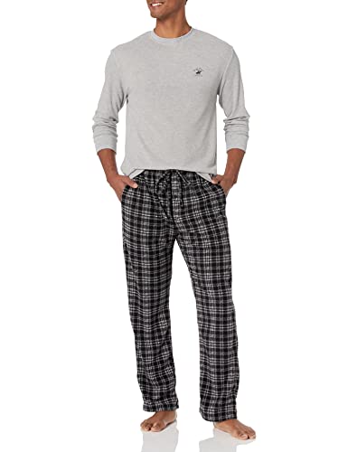 Beverly Hills Polo Club mens Beverly Hills Polo Polar Fleece W/Thermal Top Pajama Set, Grey Top With Blk/Char Pants, Large US (MBL707AM)