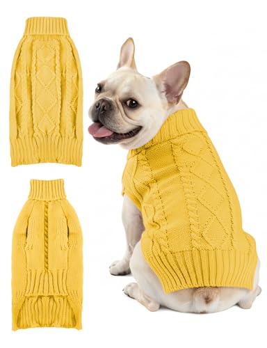 Image of Dog Sweaters for Small Medium Large Dogs Cats, Soft Warm Turtleneck Pullover Solid Cable Knit Fleece Stretch Pet Clothes,Classic Fuzzy Coat for Puppy Girl Boys for Fall Winter Cold Weather