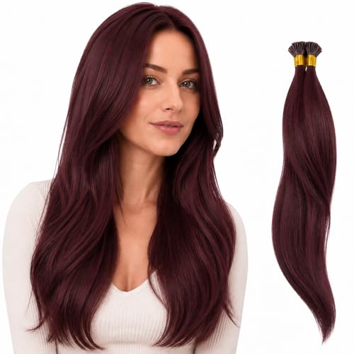 Image of Moresoo I Tip Hair Extensions Human Hair Dark Red, 14 Inch | 40G 50 Strands, Rich Burgundy Tone, Adds Volume for Date Night and Holiday Styling