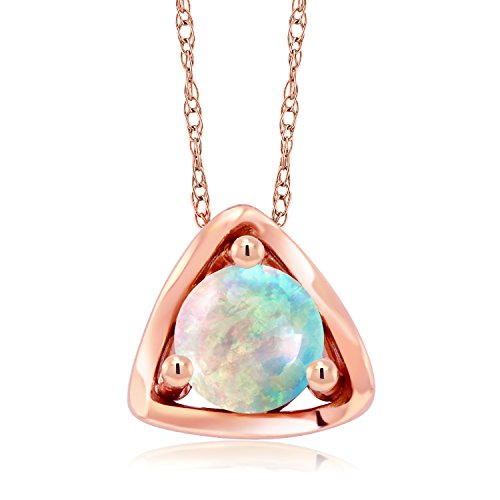 Gem Stone King 10K Rose Gold 0.50 Ct Round Cabochon White Simulated Opal Pendant with Chain