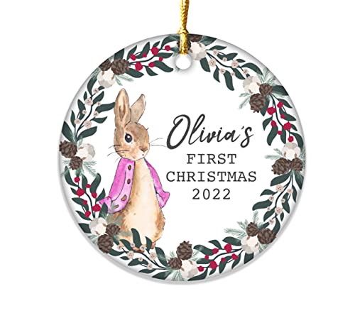 Image of Handmade personalised 1st Christmas Peter Rabbit hanging Bauble Tree Dercoration (Blue Rabbit)