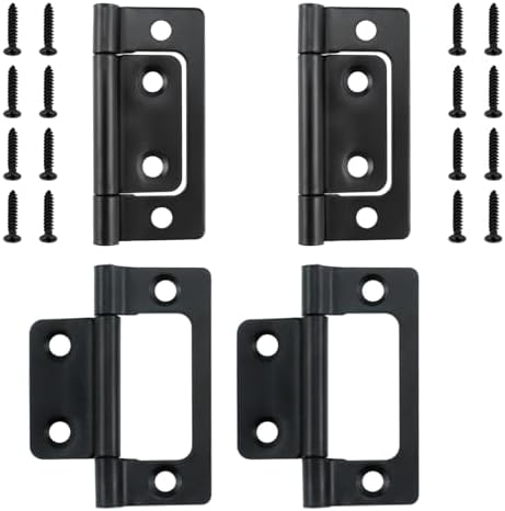 SDTC Tech 4-Pack Non-Mortise Door Hinges Bifold Butt Cabinet Hinges with Screws for Furniture Windows Cupboard etc. - 2 x 0.9 Inch, Black