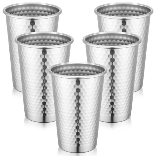 Beasea Stainless Steel Cups 13.5 oz, 5 Pack 400ml Stainless Pint Cups Bundle Stackable Shatterproof Sturdy Metal Water Tumblers Drinking Glasses for Home Outdoor Party Camping