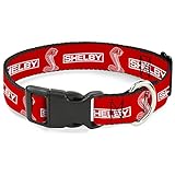 Dog Collar Plastic Clip Shelby Box Logo and Super Snake Cobra Red White 20 to 31 Inches 1.5 Inch Wide - Image 1