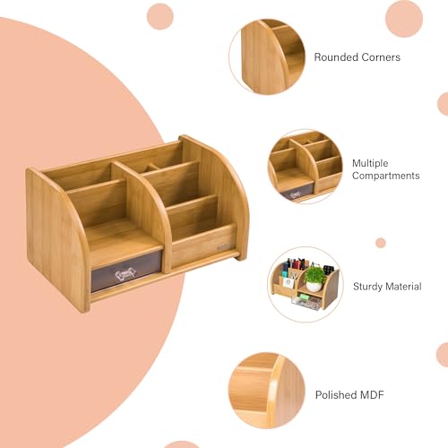 Image of oddpod Glosen Premium Multi-Purpose Wooden Desk Organizer & Mobile /Pen Holder Stand For Home /Office C-2031, Brown