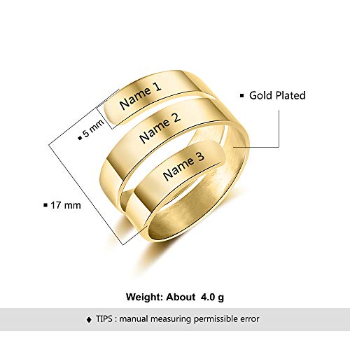 Gold Rings for Women Custom - Non Tarnish Adjustable Stainless Steel Womens Rings Engraved 2-3 Names Promise Engagement Rings for Her Gf3