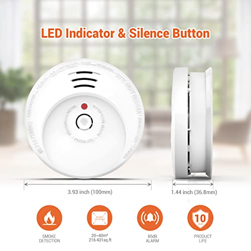 𝑱𝒆𝒎𝒂𝒚 Smoke Detector, Smoke Alarm With Advanced Photoelectric Technology, Smoke Detector With Test Button And Low Battery Reminder, Fire Alarm With Battery Backup Used In Home, Aw106, 6 Packs #TOP5