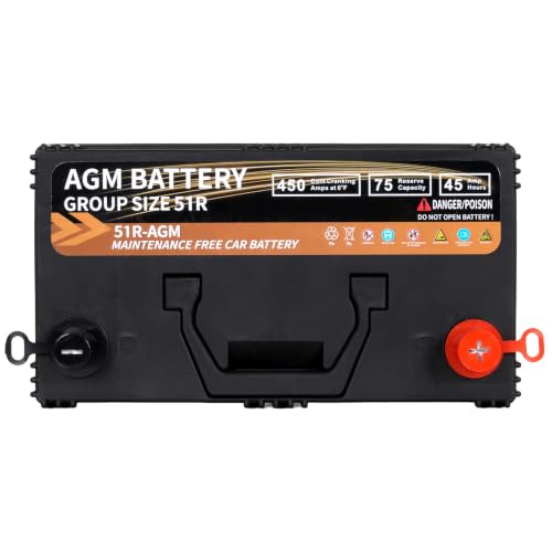 Image of Weize Platinum AGM Battery BCI Group 51R Automotive Battery, 12V 45Ah, 75RC, 450CCA, 36 Months Warranty, Replacement for Car, SUV