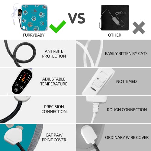 Furrybaby Pet Heating Pad, Waterproof Dog Heating Pad Mat For Cat With 5 Level Timer And Temperature, Pet Heated Warming Pad With Durable Anti-Bite Tube Indoor For Puppy Dog Cat (Green Paw, 18" X 18") #TOP6