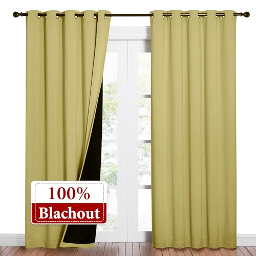Image of NICETOWN Paler Yellow Full Shade Curtain Panels, Pair of Energy Smart & Noise Blocking Out Blackout Drapes for Dining Room Window, Thermal Insulated Guest Room Lined Window Dressing, 62 x 84 inch