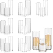 Glasseam Hurricane Pillar Candle Holder Bulk 24, Clear Candle Holders for Pillar Candles, Glass Cylinders for Floating Candles, Modern Floating Candle Vases for Centerpieces Wedding Dining Home Decor