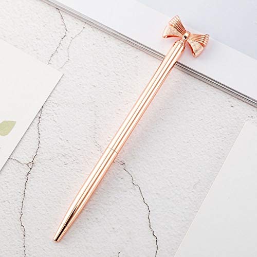 Office & School Supplies 2 PCS Cute Bow Ballpoint Pen Metal Ball Pen Fashion School Office Supplies Students Gift(Plating Gun Gray) (Color : Electroplated Rose Gold)