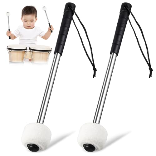 EPIGEIST 2個 ステンレスハンドル羊毛?ヘッド鼓槌 滑り止めグリップ付きパーカッション用ドラムスティック 大人向け練習用軽量ドラムステ