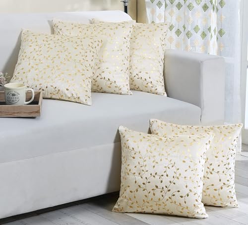 RD TREND Velvet Cushion Covers, 40 x 40 cm/16 x 16 inches, Pack of 5,250 TC, Side Zipper (Cream)