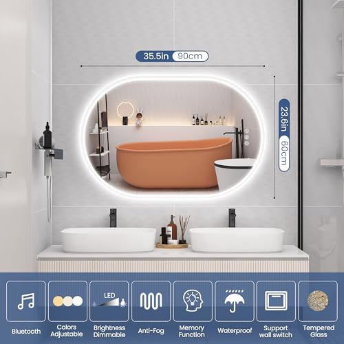 STARLEAD 24"x36" Oval LED Bathroom Mirror with Bluetooth Speaker, Dimmable Lighting, 3 Color Modes, Anti-Fog, Touch Control Wall Mounted Vanity Mirror by STARLEAD - Used condition - Image 9