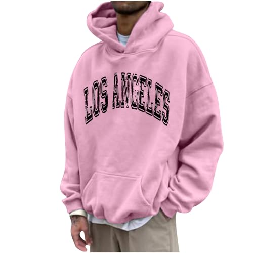 Hoodie Herren Oversize Sweatshirt Herbst Pullover mit Kapuze Los Angeles Leichte Hoody Männer Freizeit Kapuzenpullover Kapuzenpulli Y2k Streetwear Kapuzenshirt Langarm Meine 04 Rosa M
