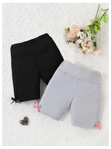 Verdusa Girl's Biker Shorts 2 Pack Bowknot High Waisted Short Leggings Summer Workout3