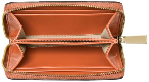 Image of Michael Kors Jet Set Small Zip Around Card Case, Gold-Tone Hardware /Signature with Center Stripe /Orange Punch