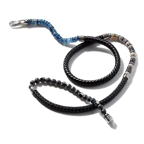 John Hardy Men's Classic Chain Silver Triple Wrap Bracelet On 6Mm Leather With Hook Clasp (Black Leather- Small) #TOP12