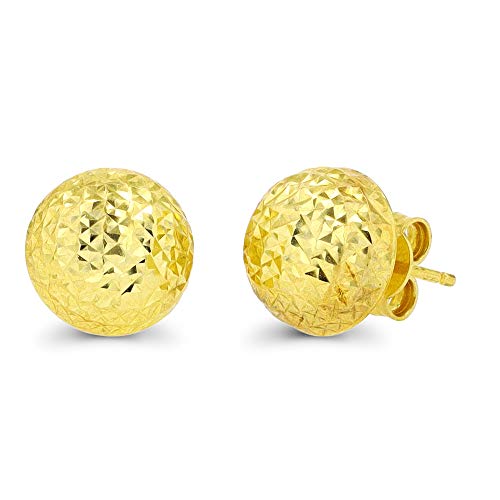Solid 14K Yellow or White Gold 6mm-12mm Diamond Cut Ball Stud Earrings For Women | 14K Gold Backs | Italian Hypoallergenic Studs For Women