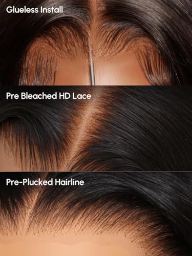 UNICE Glueless Wigs Human Hair Pre Plucked Pre Cut Lace 5x5 Thin HD Lace Closure Wig Body Wave Human Hair Wig Bleached Knots Match All Skin Tones 180% Density 24 inch
