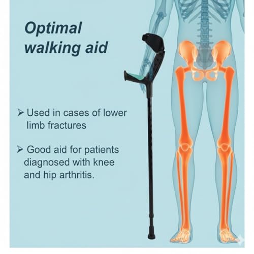 Image of Ergonomic Adjustable Elbow Crutches Lightweight Forearm Support Crutches with Secure Cuff, Anti-Skid Base & Soft Grip Handle Durable Mobility Walking Aid for Men & Women