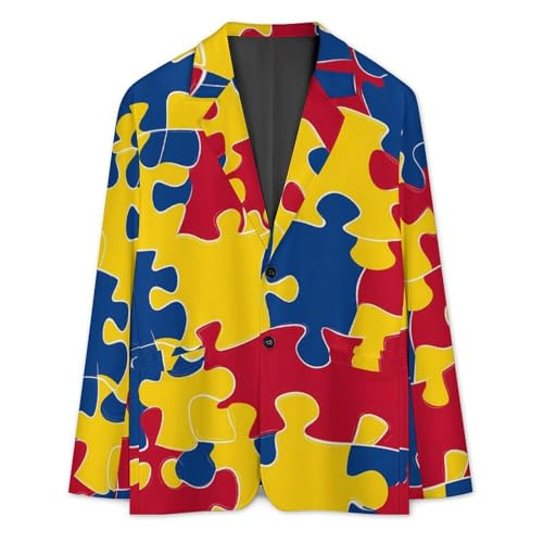 Puzzlees Pieces Austim Men's Slim Suit Long-Sleeve Prom Tuxedo Classic Two Button Business Jacket3