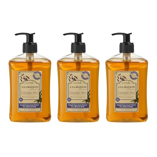 A LA MAISON Lavender Aloe French Liquid Hand Soap - Natural Hand Wash Made with Essential Oils - Biodegradable, Plant-Based, Vegan, Cruelty-Free, Alcohol & Paraben Free (16.9 oz, 3 Pack)