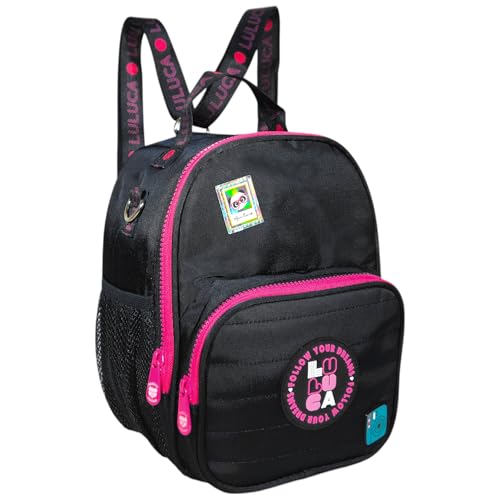 Lancheira Térmica Luluca 2 em 1 Mochila Tiracolo Juvenil Escolar Passeio Meninas (Preto)
